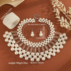 Bohemian Faux Pearl Tassel Necklace and Earrings Set Multi-Layered Handmade Bridal Jewelry Beaded Elegant Wedding Accessories Gift for Her