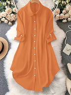 Women's Casual Lapel Shirt Solid Color Mid-sleeve Blouse All Season Versatile Loose Fit Button Down Top for Women