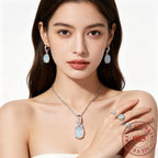 925 Sterling Silver Water Drop Opal Jewelry Set for Women – 4 Piece Necklace Earrings and Ring Set, Elegant Opal Pendant Fashion Jewelry Gift for Party Daily Wear Birthday Anniversary