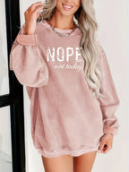 NOPE Printed Long Sleeve Top Women Crew Neck Graphic Shirt Casual Pullover S M L XL XXL Khaki Pink Letter Print