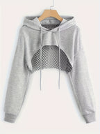 Y2K Hooded Sweatshirt Women Long Sleeve Crop Pullover Drawstring Hood Street Casual Fashion Top Black XS S M L XL XXL