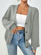 Women's Chunky Ribbed Knit Button Cardigan V-Neck Open Front - Oversized Drop Shoulder Sweater Jacket, Soft Stretchy Warm Fall Winter Cardigan in 5 Colors XS-XL