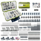 Fishing Lure Kit 306PCS & 84PCS – Complete Tackle Box with Hooks, Sinkers, Bobbers, Jigs, Beads, Swivels & Snaps | Freshwater Fishing Accessories Set for Bass Trout Carp