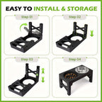 Adjustable Elevated Dog Bowl Stand with 3-Bowl Set – 5 Heights 3.2–12.2 Inch, 2 Stainless Steel Bowls + Slow Feeder Bowl for Small Medium Large Dogs, Raised Feeder in Black or Gray