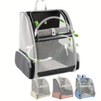 Foldable Ventilated Pet Carrier Backpack for Cats & Dogs – PVC Mesh Airflow, Chest Harness, Removable Mat, Fits Cats up to 18 lbs & Dogs up to 15 lbs, for Travel, Hiking, Flights & Car Rides