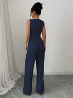 Women's Sleeveless Vest and Pants Set Elegant Office Two Piece Suit Summer Business Casual Workwear Outfit Black White Navy Burgundy XS-XL