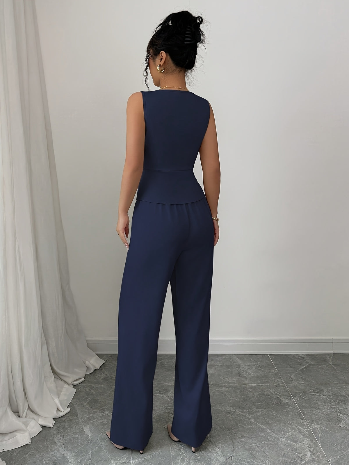 Women's Sleeveless Vest and Pants Set Elegant Office Two Piece Suit Summer Business Casual Workwear Outfit Black White Navy Burgundy XS-XL