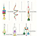 Parrot Toy Combo Set - Bird Cage Swing Perch Rod & Chewing Toys Bundle for Parrots Parakeets Cockatiels Budgies Lovebirds - Bird Cage Enrichment Accessories Assorted Colors