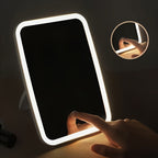 LED Makeup Mirror with Touch Sensor – 3 Lighting Modes (White, Daylight, Warm), Adjustable Brightness, Portable Folding Vanity Mirror, USB Charging, Compact Travel & Desktop Cosmetic Mirror