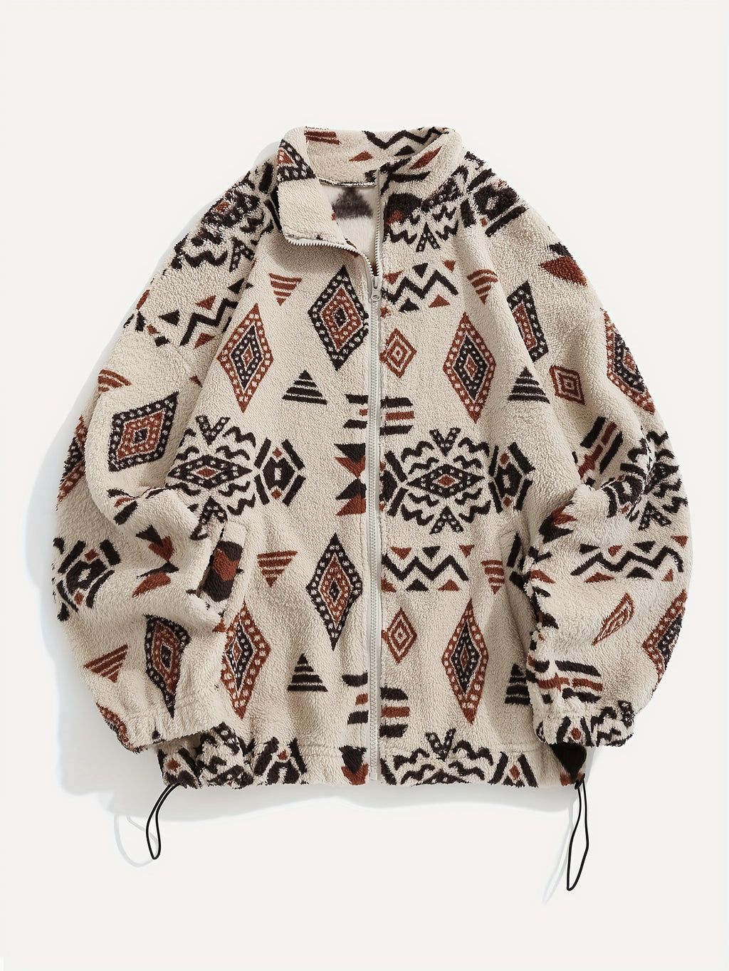Ethnic Print Zip-Up Jacket Women's Microfleece Plush Zip-Up Jacket Tribal Pattern Fall Winter Coat with Zipper Closure High Elasticity Fleece Outerwear
