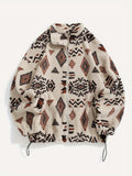 Ethnic Print Zip-Up Jacket Women's Microfleece Plush Zip-Up Jacket Tribal Pattern Fall Winter Coat with Zipper Closure High Elasticity Fleece Outerwear