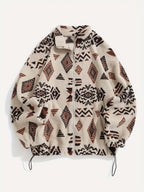 Ethnic Print Zip-Up Jacket Women's Microfleece Plush Zip-Up Jacket Tribal Pattern Fall Winter Coat with Zipper Closure High Elasticity Fleece Outerwear