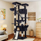WEEWAY Corner Cat Tree Tower for Indoor Cats 36–81 Inch – Multi-Level Cat Furniture with Sisal Scratching Posts, Condo Cave, Hammock, Ramps, Plush Perches, Basket & Pompom Toys, Perfect Cat Gift