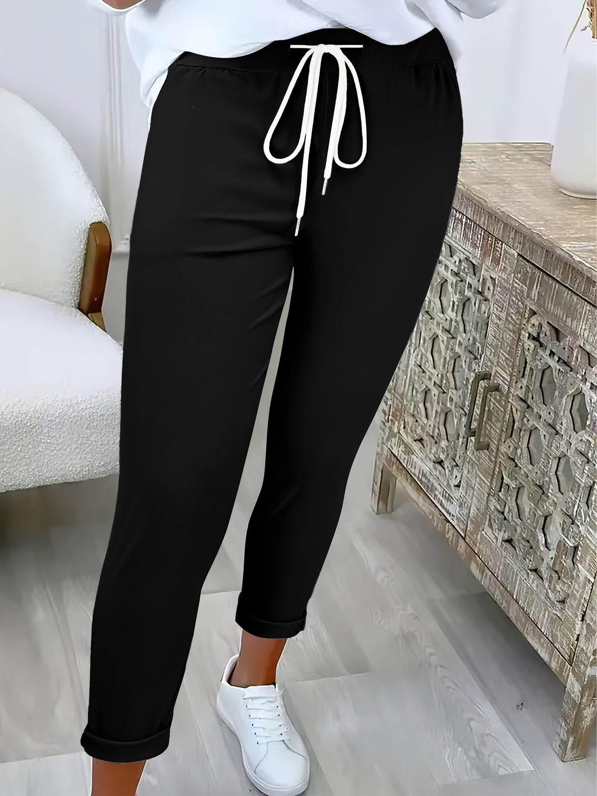 Women's Drawstring Casual Pants Elastic Waist Loose Fit Trousers Lightweight Stretch Soft Fabric Ladies Fashion Bottoms S-XXL Multiple Colors