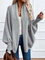 Batwing Sleeve Open Front Shawl Collar Cardigan Women Loose Knit Sweater Coat – Khaki Solid Color Lightweight Layering Outerwear
