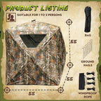 Pop-Up Hunting Blind 2-3 Person – 270° See-Through Design, Camouflage Ground Blind for Deer & Turkey Hunting, Easy Setup with Carrying Case