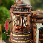 ROBOTIME 3D Wooden Puzzle Dream Coffee Factory Model with Mechanical Moving Parts, LED Lighting & Music - Wood Desk Decor Building Kit, Creative Gift for Hobbyists, Adults & Office Display