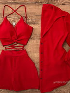 Women's 3-Piece Outfit Set - Camisole Top + Shorts + Shirt Cardigan | Solid Color Summer Vacation Casual Daily Commute Fashion Matching Set