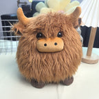 Cute Scottish Cow Plush Dog Toy – Round Fluffy Simulation Animal Bite Toy for Dogs & Cats, Soft Squeaky Companion Doll for Anxiety Relief, Chewing & Interactive Play for Puppies and Small Pets