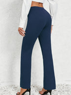 Women's Elastic Waist Straight-Leg Pants – Four-Way Stretch 95% Polyester Loose Fit Machine Washable All-Season Casual Trousers