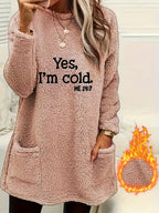 Women's Double-Sided Letter Print Sweatshirt – 100% Polyester Crew Neck Long Sleeve Casual Pullover with Pocket for Fall Winter