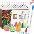 60 Color Acrylic Paint Brush Pens – Waterproof Non-Toxic Soft Tip Paint Markers for Rock Painting, Glass, Wood, Fabric, Pottery & DIY Crafts, Perfect Gift for Artists & Kids