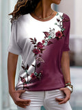 Women's Floral Print Short Sleeve T-Shirt Round Neck Slim Fit Color Block Casual Top Summer Trendy Streetwear S M L XL XXL