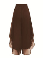 Women's Chiffon Flare Pants Asymmetrical Hem Elegant Flowy Wide Leg Trousers Casual Dressy Solid Color XS-XXL 4 Colors