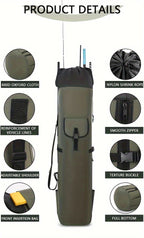 Fishing Rod Bag Large Capacity Folding Durable Fishing Gear Carrier Bag Multifunctional Rod Holder Case with Two Lead Weights Fits Multiple Rods Tackle Organizer for Freshwater Saltwater Fishing