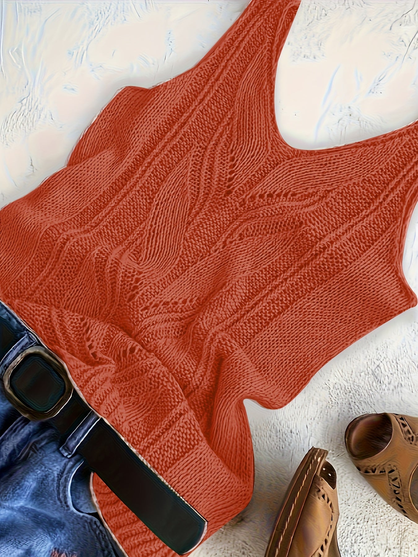 Women's V-Neck Knitted Tank Top – Elegant Sleeveless Solid Color 100% Acrylic Knit Vest for Summer, Available in 15 Colors