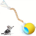 Electric Self-Rolling Cat Ball Toy Automatic Interactive Cat Toy Ball with Elastic Net Tail Fast Rolling Smart Motion Ball for Indoor Cats Kittens Carpet Floor Play