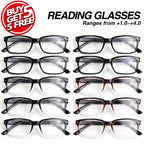 10-Pack Reading Glasses for Men & Women - Ultra-Light Square Frame Readers with HD Clear Lenses, Vintage Metal Accents, Strengths +1.0 to +4.0 for Home Office & Everyday, Great Gift for Seniors