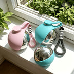 Stainless Steel Pet Travel Water Bottle – 9.6oz Leak-Proof Dog & Cat Drinking Bottle with Foldable Bowl for Outdoor Hiking Walking Camping, 304 Steel, Blue & Pink