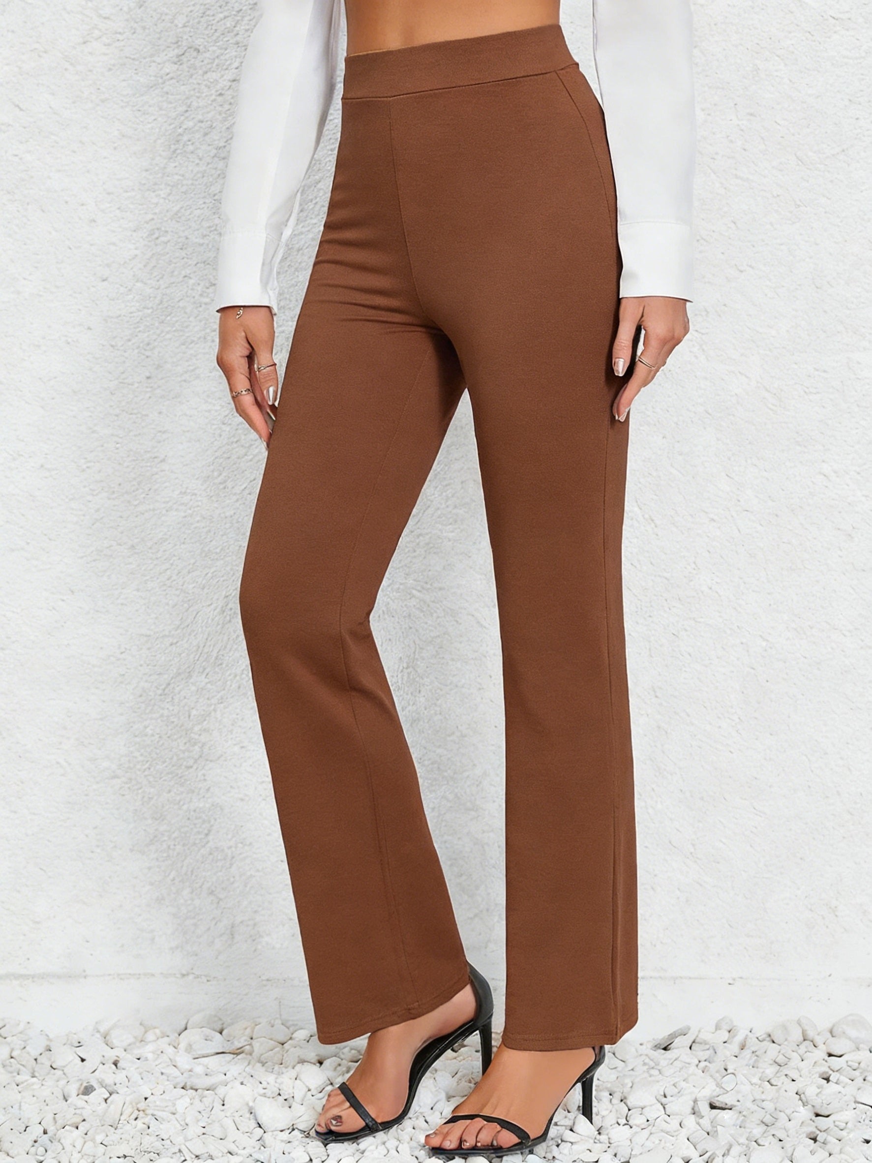 Women's Elastic Waist Straight-Leg Pants – Four-Way Stretch 95% Polyester Loose Fit Machine Washable All-Season Casual Trousers