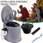 Portable Toilet for Adults Extra Large Indoor Outdoor Camping Commode with Detachable Inner Bucket & Removable Paper Holder – Lightweight Compact for Camping, RV, Boat, Van & Emergency Use (Gray/Black)