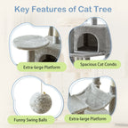 44-Inch Cat Tree Tower with Condo & Hammock – Natural Sisal Scratching Posts, Multi-Level Perches & Pet House for Indoor Cats, Available in Beige, Gray, Pink & Black/Red