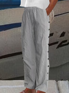 Women's Striped Straight Leg Casual Trousers – Classic Western Style Spring Summer Pants with Pockets for Everyday & Smart Casual Wear