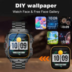 Men's Outdoor Smart Watch 1.81 Inch HD Touchscreen Wireless Calling LED Multiple Sports Modes USB Charging Fitness Tracker Compatible with Android iPhone Silicone Stainless Steel Band Black Gold