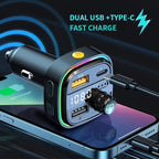 Bluetooth FM Transmitter for Car – BT 5.0, 48W QC3.0 & PD Fast Charge, Dual Microphone, 360° Bass, 2 USB + 1 USB-C Ports, Supports U Disk & AUX, Car Stereo Adapter – Black