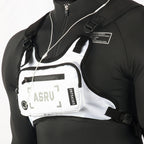 Reflective Chest Bag Running Vest Pack Lightweight Adjustable Crossbody Sling Bag for Men Women – Waterproof Sport Chest Pack for Cycling Hiking Skiing with Headphone Hole, Black & White