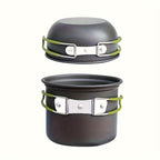304 Stainless Steel Camping Cookware Set with Foldable Storage – Durable Compact Pot with Knives & Forks Utensils for Outdoor Backpacking Hiking Picnics & Camping, Green & Orange, Lightweight Camp Kitchen Kit