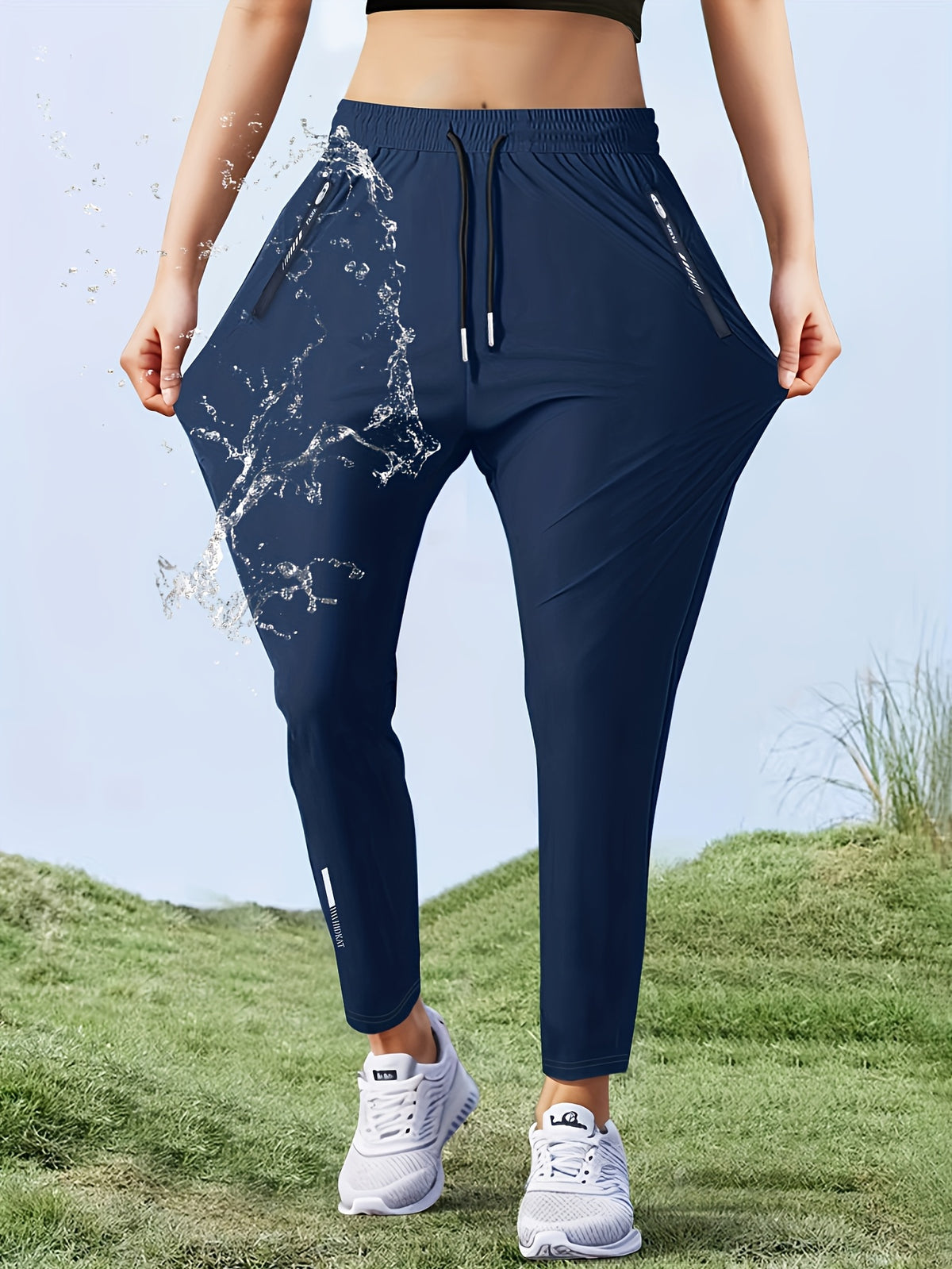 Women's Quick Dry Straight Leg Pants High Stretch - Drawstring Waist Zipper Pocket Athletic Jogger, Water Repellent Lightweight Running Pants 5 Colors XS-XL