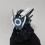 Cyberpunk LED Mask White Horn Helmet with Tassel Futuristic Sci-Fi Headwear – Halloween Cosplay Costume, Bar Club Rave LARP Stage Performance Dress-Up Accessory for Cyberpunk & Sci-Fi Fans
