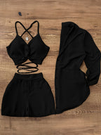 Women's 3-Piece Outfit Set - Camisole Top + Shorts + Shirt Cardigan | Solid Color Summer Vacation Casual Daily Commute Fashion Matching Set