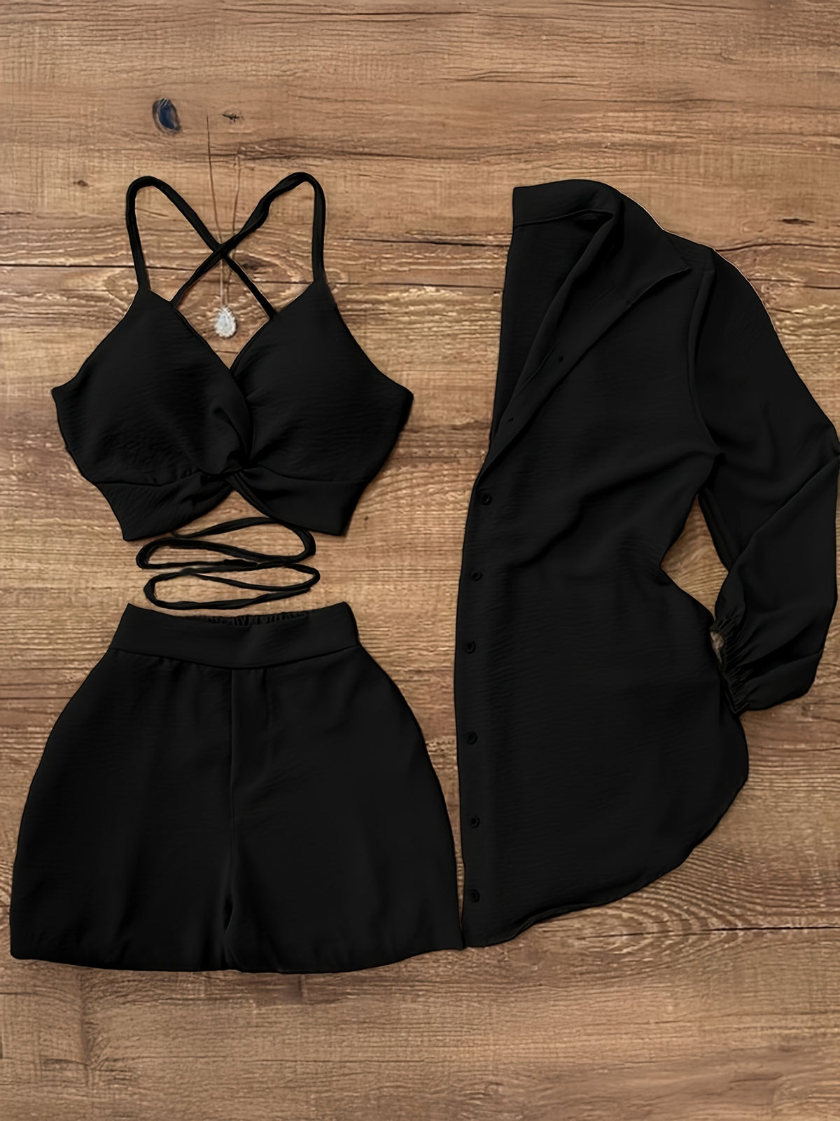 Women's 3-Piece Outfit Set - Camisole Top + Shorts + Shirt Cardigan | Solid Color Summer Vacation Casual Daily Commute Fashion Matching Set