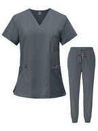 Nurse Scrubs Set – V-Neck Top & Jogger Pants Uniform for Nursing, Medical, Dental & Hospital Healthcare Workers, Solid Color Workwear with Pockets