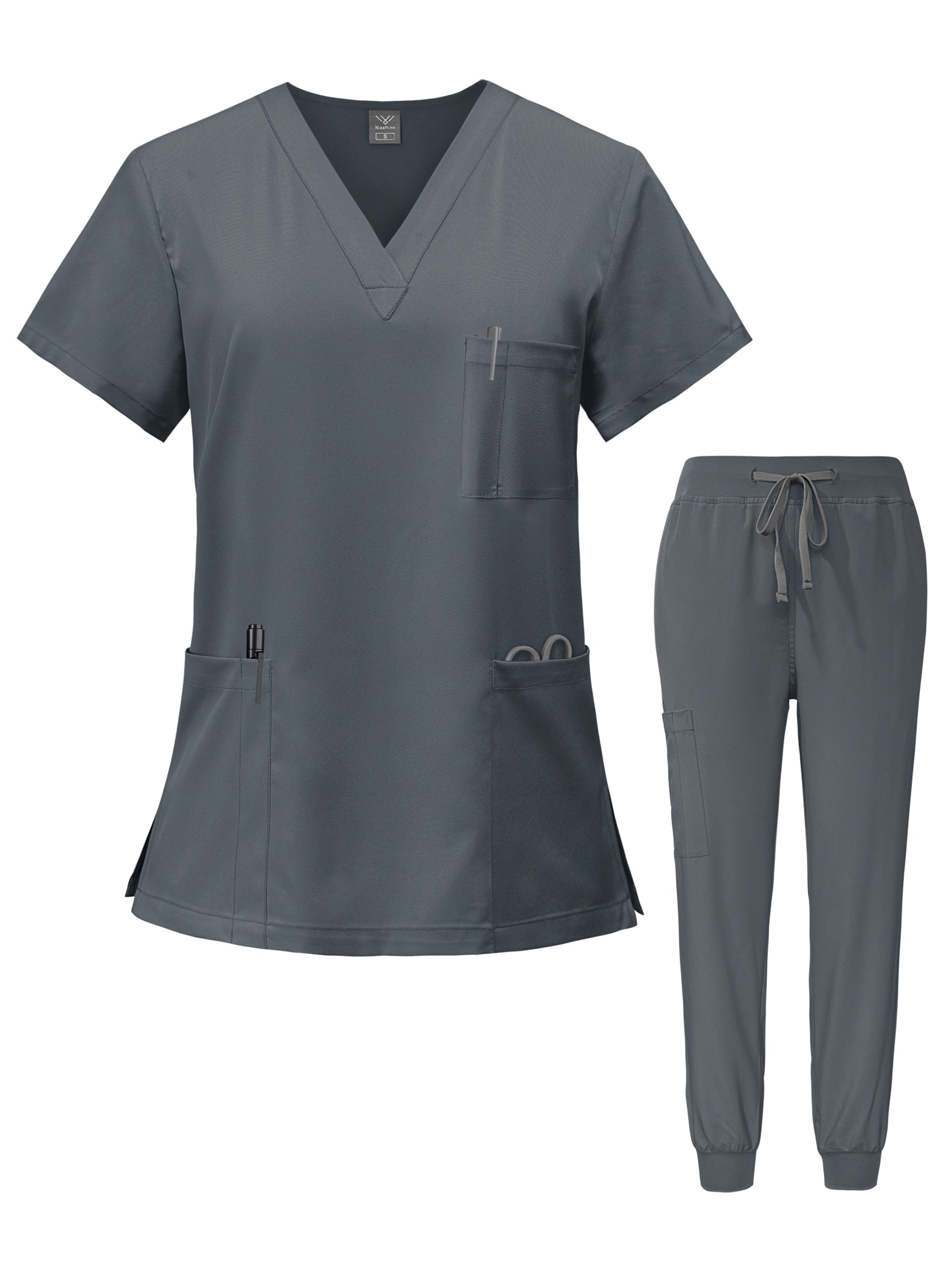 Nurse Scrubs Set – V-Neck Top & Jogger Pants Uniform for Nursing, Medical, Dental & Hospital Healthcare Workers, Solid Color Workwear with Pockets