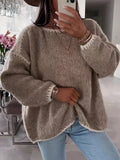 Women's Boat Neck Color Block Pullover Sweater - Casual Long Sleeve Loose Contrast Knit Top for Fall Winter, Off Shoulder Style, 7 Colors, Sizes S-XXL, Soft Polyester Cozy Everyday Sweater