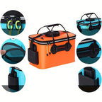 25L Foldable Fishing Bucket Collapsible EVA Live Fish Bait Container – Portable Multifunctional Outdoor Fish Keeper Bag for Carp & Freshwater Fishing, Gift for Men (Blue/Orange)