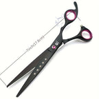 7 Inch Professional Dog Grooming Scissors Set 4-Piece Straight Thinning Curved Chunkers with Comb & Case 6CR Stainless Steel Sharp Durable Pet Grooming Shears Black